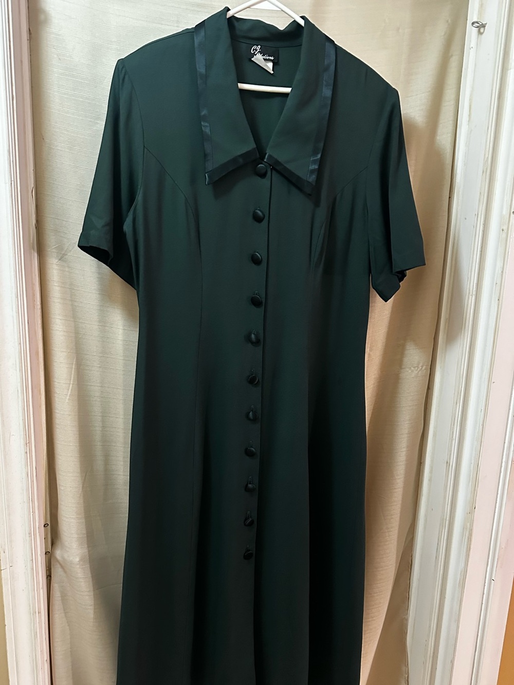 Vintage 80s 90s C.J. Selections Forest Green Button Front Dress Shoulder Pads